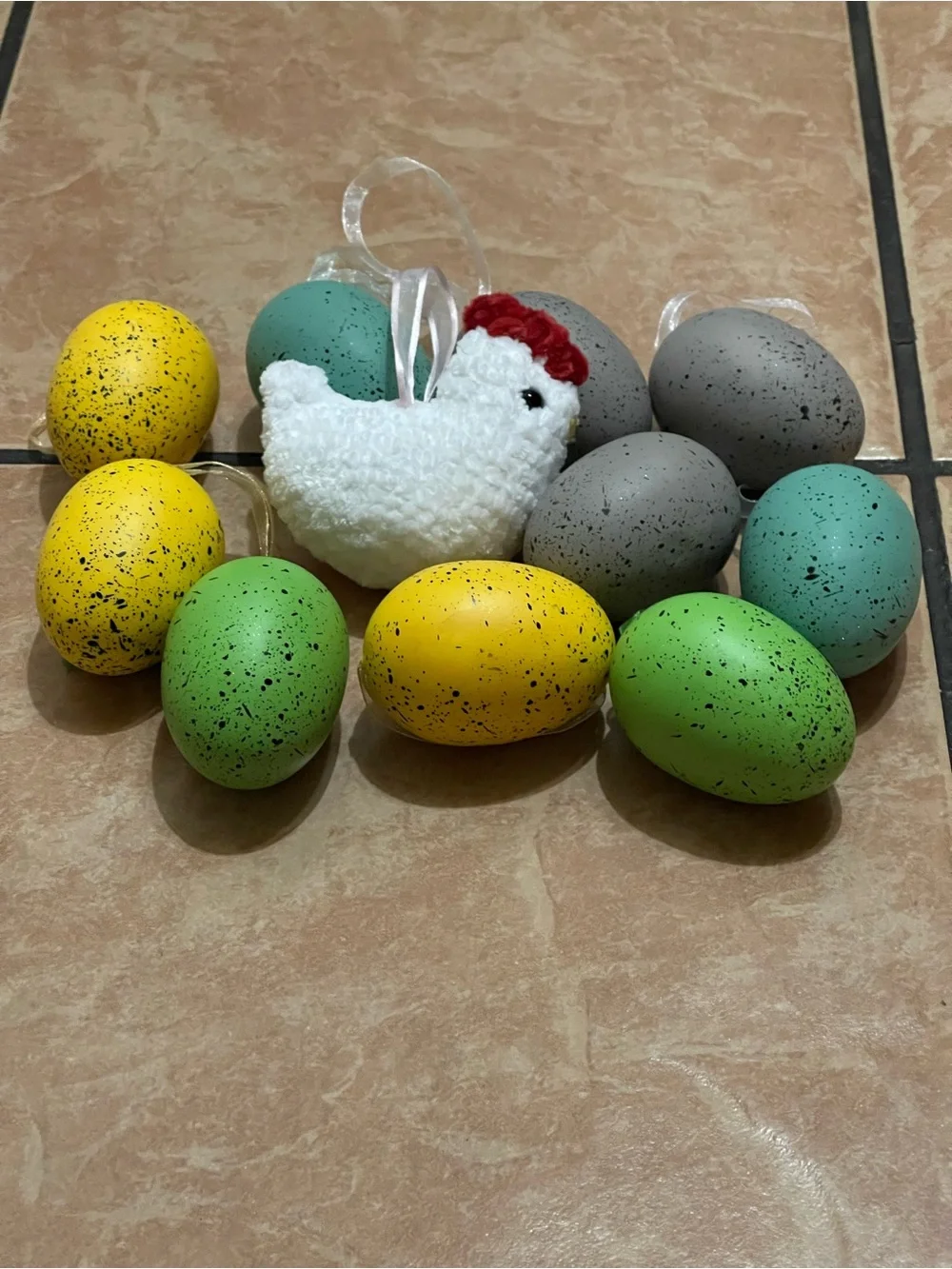 Handmade Plush Crochet Chicken Speckled Egg Christmas Ornaments